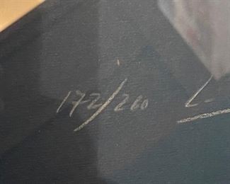 *Signed* Lourdes Crespo Flores Futuristic Faces Litho  Framed Art	27x22in
