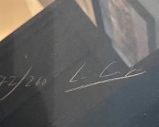 *Signed* Lourdes Crespo Flores Futuristic Faces Litho  Framed Art	27x22in
