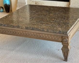 Robb & Stucky Carved wood & Granite tile Cocktail Table	18x50x50in
