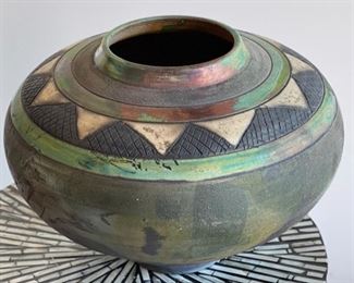 KimmBerly Raku Pottery Clay Studios Lg Pot	9in H x 12in Diameter

