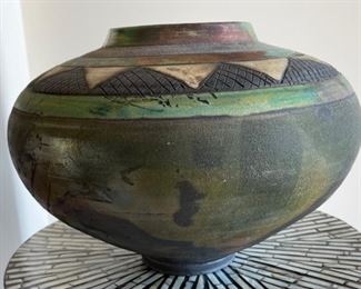 KimmBerly Raku Pottery Clay Studios Lg Pot	9in H x 12in Diameter
