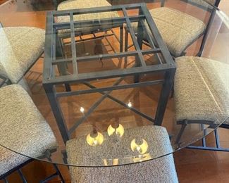 Iron & glass breakfast table with 6 chairs	Table: 59.5in diameter  
