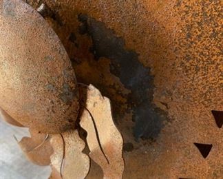 Rustic Metal Native American Warrior with Terracotta Face 	28x24x5
