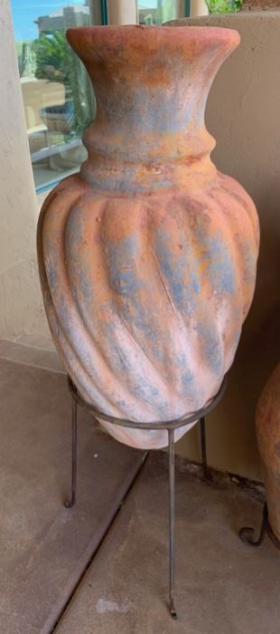 Large Outdoor Terracotta Vase on stand  #6	30x14x14
