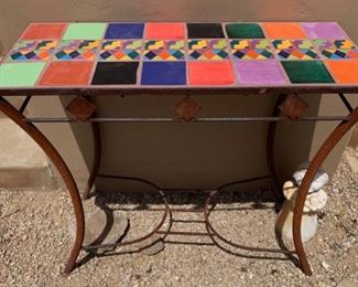 Mexican Tile Rustic Wrought Iron Side Table	31x36x14
