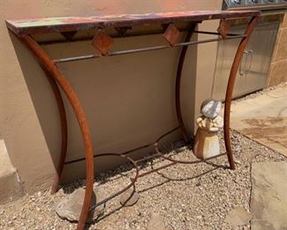 Mexican Tile Rustic Wrought Iron Side Table	31x36x14
