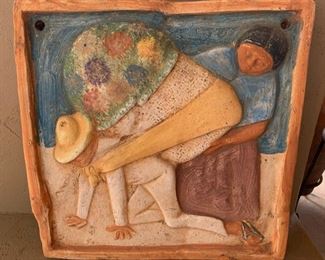 Diego Rivera Flower Carrier Ceramic Wall Hanging Mexican Art	17x17x2

