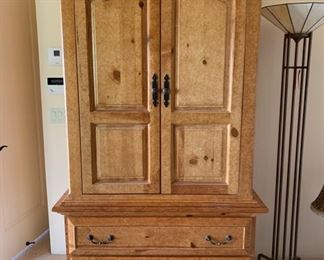 Pine Armoire with Media Cabinet Retractable Doors and Three drawers	81x46x27
