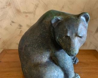 Artist Signed Patinated Bear Sculpture Statue Metal 	12x12x14
