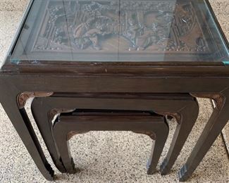 Carved Wood Asian Nesting Tables	25x24x14
