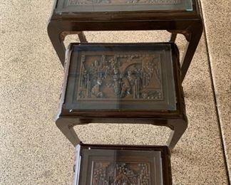 Carved Wood Asian Nesting Tables	25x24x14
