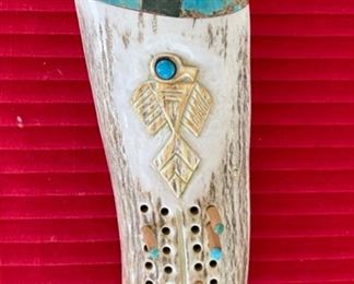 Native American Antler Turquoise  cribbage board Stag	3x13x2in
