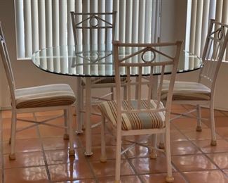 Glass & Iron Table w/ 4 Chairs	Table: 29x54x54in
