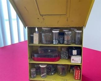 Vintage Hyatt Roller Bearing Cabinet with contents	10in X 11in. X 5in.
