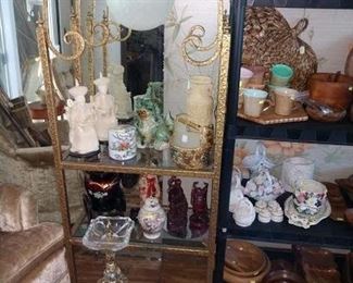 Dining Room Area:  Nice Gold Metal Display-Glass Shelves (Lights up) Glass Ash Tray on Stand, 