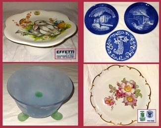 Effetti Bunny Cake Plate, Danish Plates, Frosted Lavender Dish with Green Feet and Schumann Plate 