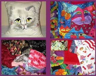 Cute Cat Pillow, LOADs of Beautiful Hand Towels, LOADs of Beautiful Fabrics and Scarves 