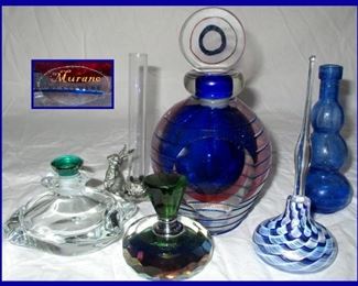 Large Murano Glass Perfume Bottle and Other Pretty Bottles 