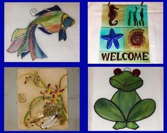 Stained Glass Fish and Frog, Sea Life Welcome Sign and Asian Signed Plaque