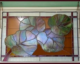 Large and Impressive Stained Glass with Lovely Leaves; Sample of the HUGE Selection of One of a Kind Stained Glass Pcs Available 