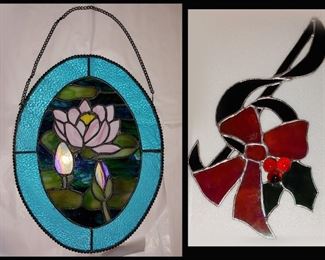 Stained Glass Lotus and Christmas Musical Note;  Sample of the HUGE Selection of One of a Kind Stained Glass Pcs Available 