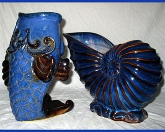 Pottery Fish and Shell Vases