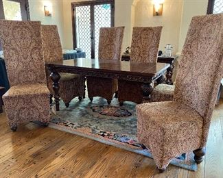 Carved Spanish style dining table & matching console table & 6 upholstered chairs
$500 take all