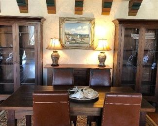 BUUS Furniture company
Arts & Crafts style- dining/library table, buffet                  & (2) bookcases
$2000 for all or priced individually in following pics