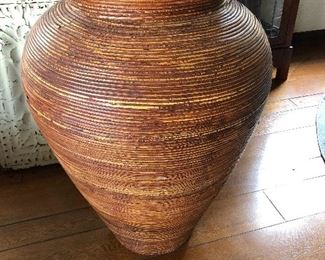 LARGE CERAMIC 3' FLOOR STANDING VASE-         Split Bamboo Covered $75