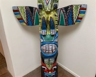 Polychrome carved Pacific Northwest style totem pole, 59", ca 1970 