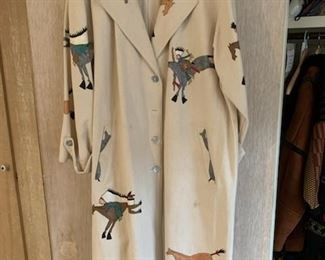 Itat Santa Fe long hand painted canvas coat, size medium, like new