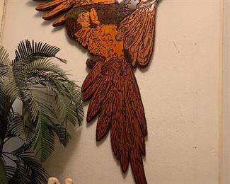 wood carved parrot art, 50' tall, 40" wide