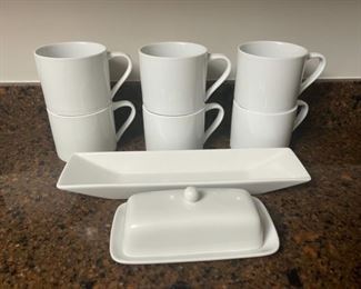 CLEARANCE !  $8.00 NOW, WAS $40.00....................Living Quarters Coffee Mugs, Butter Dish and Narrow Platter microwave & dishwasher safe (R156) 