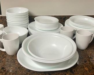 CLEARANCE !  $70.00 NOW, WAS $200.00.....................HUGE Corelle White Dish Set: 16 Dinner Plates, 16 Salads, 6 Lg Soups, 2 Platters, 9 Mugs, 18 Bowls, 7 Serv. Bowls, 6 Soups **available to pickup at end of sale (R141)