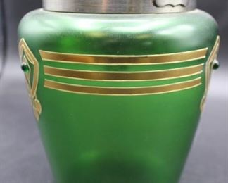 Vintage Art Deco Green Glass Ice Bucket
