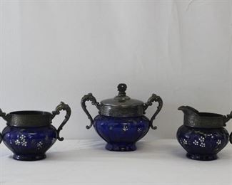 Hand Painted Blue Glass Tea/Coffee Serve ware
