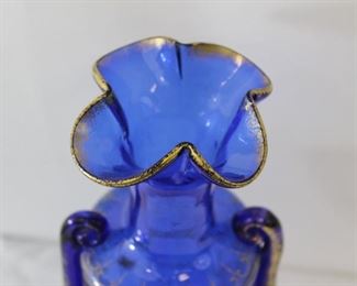 Art Nouveau Blue Glass Handled Vase
