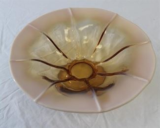 Pink Amber Footed Glass Bowl

