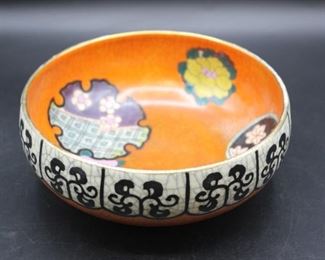 Orange Floral Asian Style Ceramic Bowl

