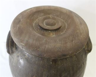 Large Brown Glaze Round Ceramic Vase W/ Lid
