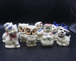 assorted Vintage Shawnee China Underglaze Hand Decorated ceramic salt & pepper shakers 4 sets
