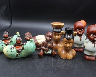 Vintage Jim Crowe era African Characture ceramic salt & Pepper Shakers. 4 sets
