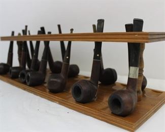 Vintage Wood Tobacco Pipe Stand with Assorted Kaywooodie tobacco pipes
