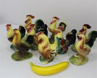 Vintage ceramic roosters & Hens 9pcs

