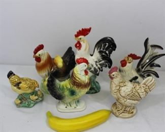 Assorted Vintage Ceramic Roosters & Hens  6pcs
