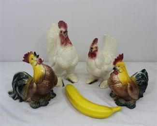 Assorted Vintage Ceramic Roosters & Hens 4pcs
