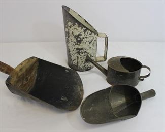  Nice Grouping 3 Primitive Tin Scoops/Watering Can
