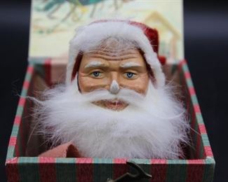 1940s Marolin Santa Claus Jack-in-the-Box & Small Vintage Wooden Music Box 
