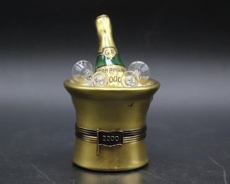 Limoges France Hinged Trinket Box New Year's 2000 Champagne Bucket
