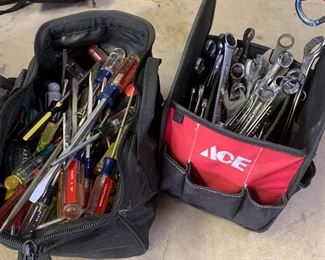 Wrenches, screwdrivers and tool bags
